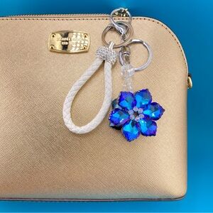 ✨Crystal Flower Sparkly Bling Keychain & Braided PU Leather Key Ring, Bag Charm